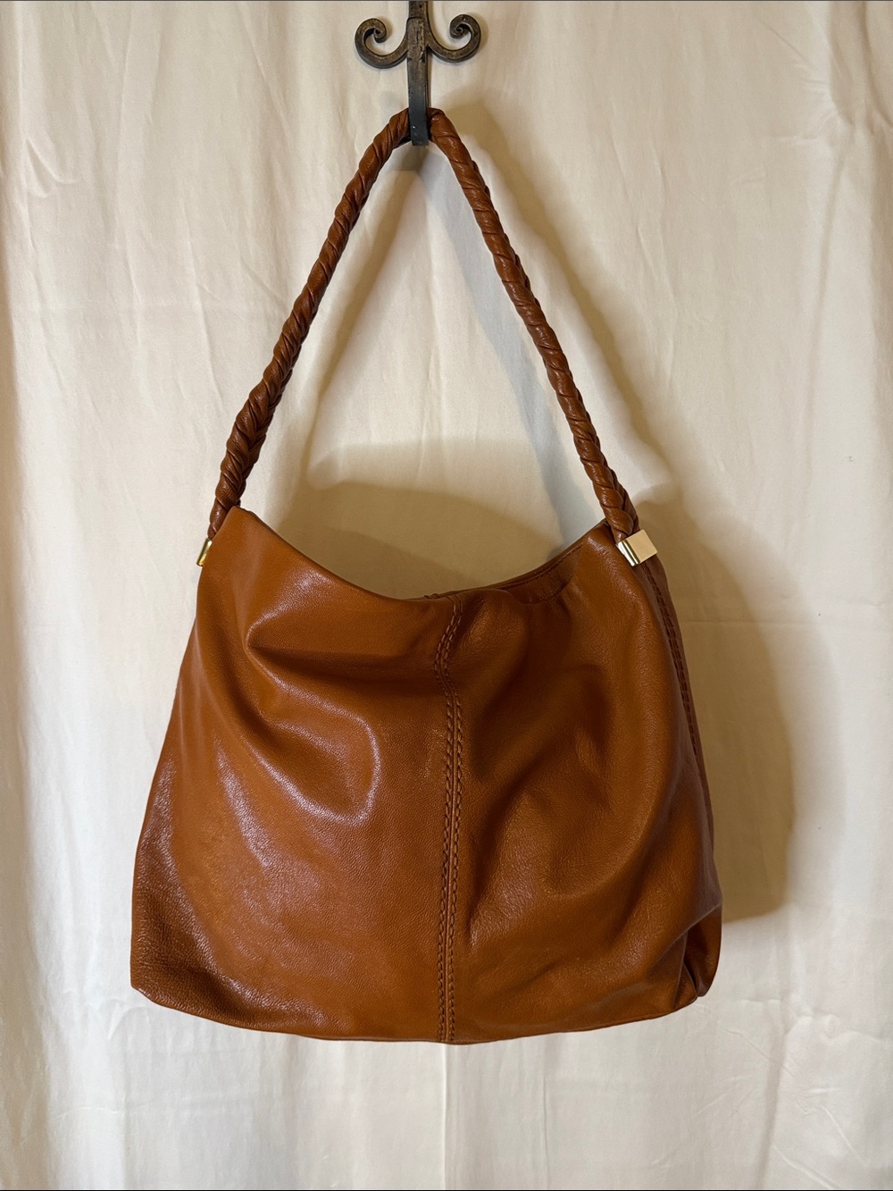ANTONIO MELANI Cognac Braided-Handle Shoulder Bag